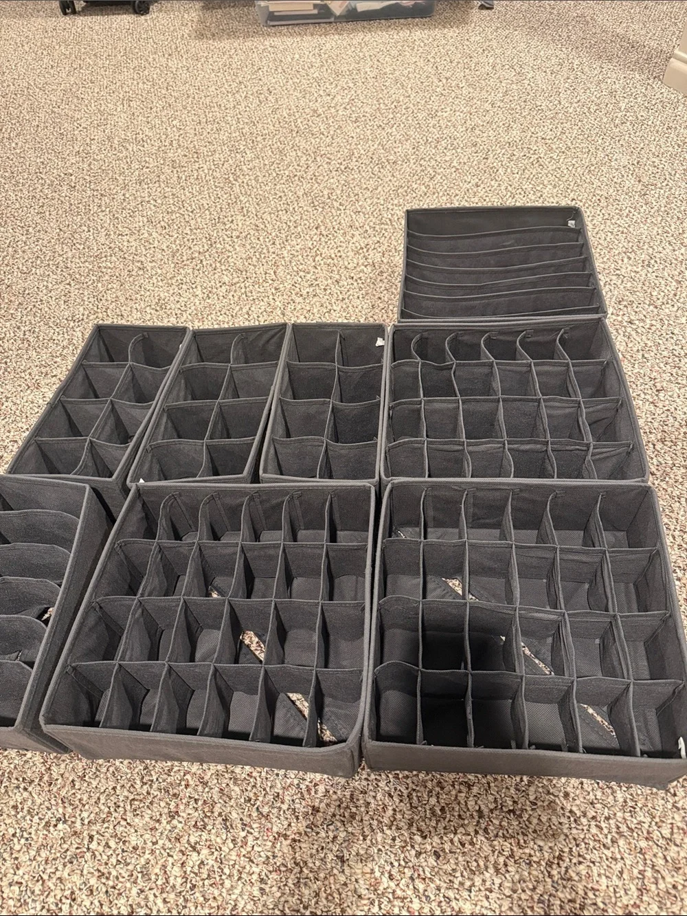 Set of 7 charcoal grey drawer organizers